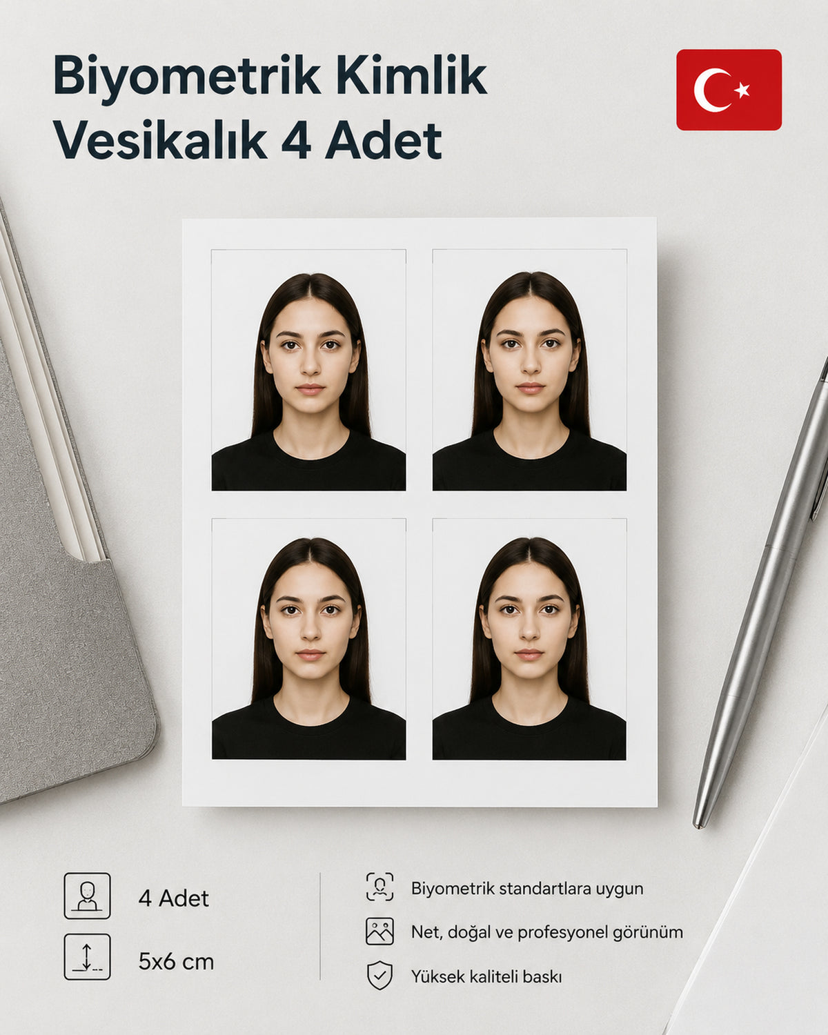 Biyometrik Kimlik Vesikalık 4 Adet